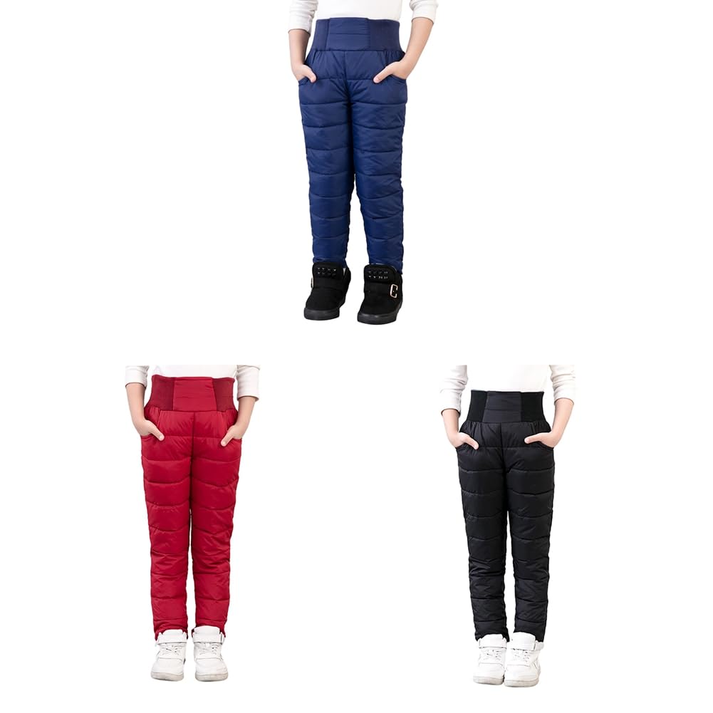 Pantalones de nieve unisex para niños y niñas, de cintura alta, gruesos, cálidos, para invierno, pantalones de nieve con cintura elástica para niños de 2 a 10 años
