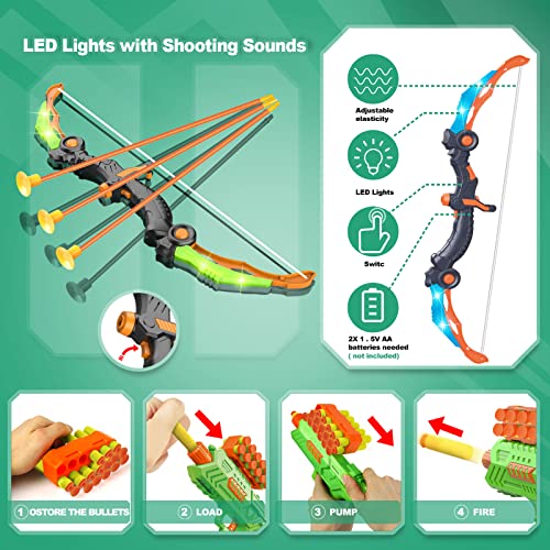SpringFlower-Bow-and-Arrow-for-Kids-5-6-7-8-9-10-Years-Old2-Bow-and-Arrow-Sets-with-LED-Light-up2-Foam-Dart-GunsArchery-Set-with-Standing-Target-for-Boys-Girl-Ideal-Gift-for-Kids