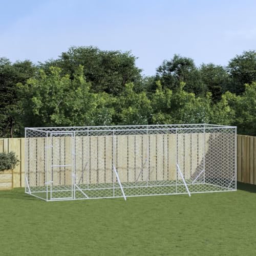 Festnight Gabbia per Cani, Recinto per Cani da Esterno, Canile da Esterno Taglia Grande, Cuccia per Cani da Esterno in Acciaio Zincato Argento 6x2x2 m