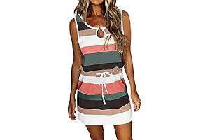 Tie Back Pocket Side Striped Halter Dress