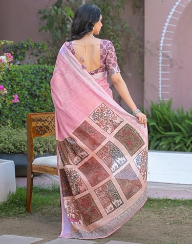 Image of SIRIL Women's Printed Cotton Saree with Unstitched Blouse Piece