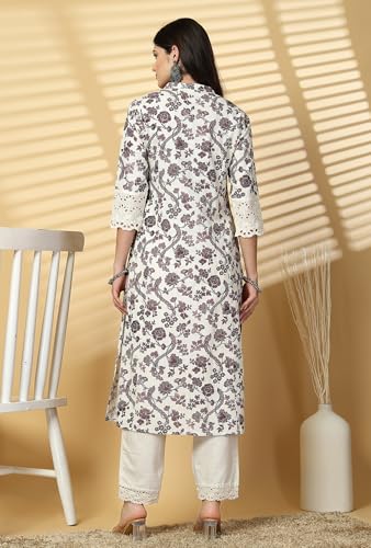 Image of Pistaa's Women's Cotton Regular Fit A Line Regular A-Line Printed Cutwork Sleeve Kurta
