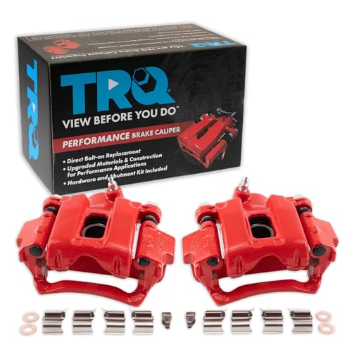 Image of TRQ Rear Brake Caliper Set Painted Red Brackets Compatible with 2003-2009 Toyota 4Runner 2007-2014 Toyota FJ Cruiser