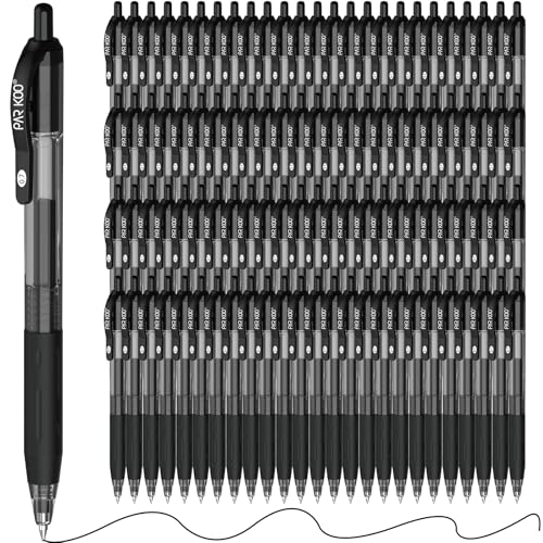 ParKoo Set de 100 bolígrafos retráctiles de tinta negra gel 0.7mm