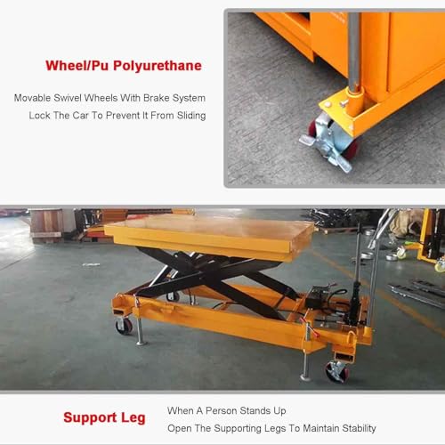 Lève-table hydraulique portable – Table de travail réglable à double ciseaux (hauteur de 0,72 à 1,5 m), capacité de charge de 150 à 1000 kg, roulettes arrière verrouillables pour plus de stabilité