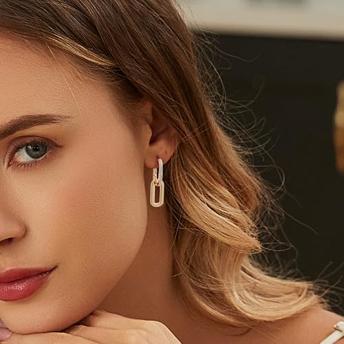 18K Gold Plated Paperclip Earrings For Women Trendy Chain Link Earrings Gold Statement Square Hoop Earrings Rectangle Drop Dangle Earrings Jewelry Gifts For Wedding3