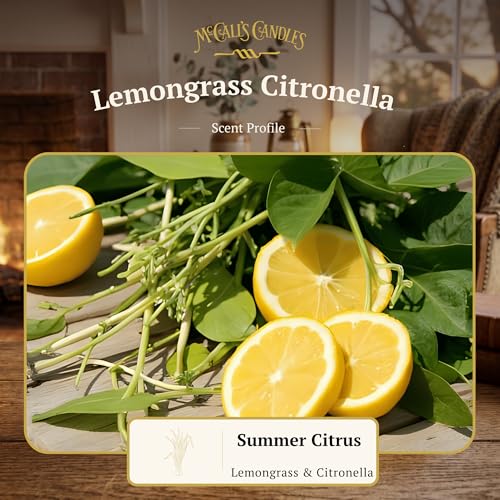 Image of McCall's Candles | Lemongrass Citronella | 16 oz Two-Wick Scented Candle | USA-Poured | Vintage Mason Jar with Carrying Handle | Outdoor Patio Candle with Herbal Lemon & Citronella