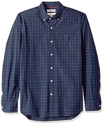 Amazon Brand - Goodthreads Men's Standard-Fit Long-Sleeve Plaid Poplin Shirt with Button-Down Collar, navy windowpane, X-Large
