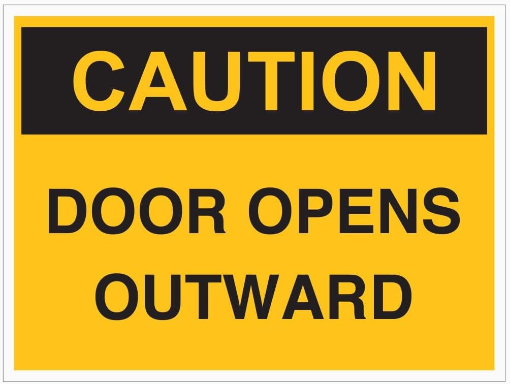 Door Opens Outward Rust Free Aluminum Tin Sign - Workplace Decor with Pre-Drilled Holes for Industrial/Commercial Site - 8x12 Inch​
