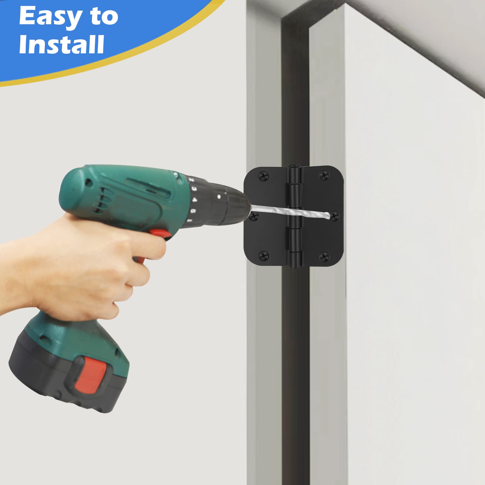 Pack De 36 Bisagras De Puerta Negras Mate - 3.5 Pulgadas, Radio 5/8'', Para Puertas Estándar (con Tornillos)