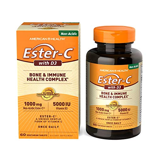 American Health Esterc With D3 Bone Immune Complex Vegetarian Tablets 24Hour Immune Support 1000 Mg Esterc 5000 Iu Vitamin D3 Nonacidic Vitamin C Servings, 60 Count #TOP8