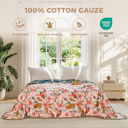Image of LUTBM Boho Throw Blanket for Bed 60 inchx80 inch, 100% Cotton Soft Couch Blankets