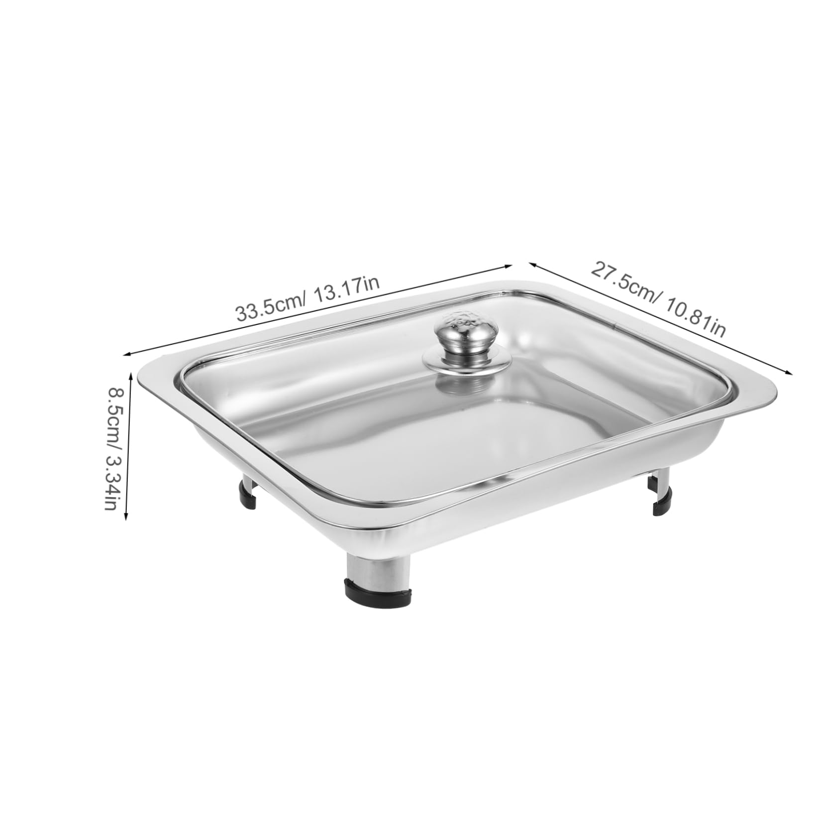 Happyyami Plateau de Buffet Plat Rectangulaire 41x25 Cm Acier Inoxydable avec Couvercle Verre Service Restauration la Cuisine Cantine Professionnel