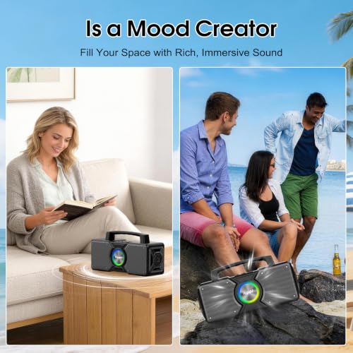 Image of Hupoaf Speakers Bluetooth Wireless,160W Max Loud Bass Outdoor Speaker, IPX7 Waterproof, Boombox Sound, All Day Battery, Wireless TWS Pairing Speakers Portable for Party, Outsides, Beach,Garage