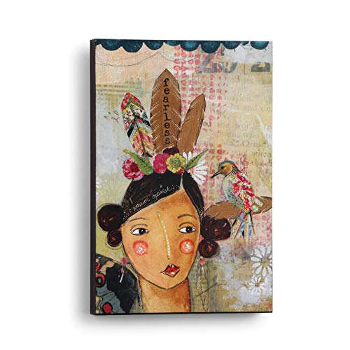 DEMDACO Fearless Warrior Optimist Native Feather Headdress 12 x 8 Wood Canvas Decorative Wall Art Sign