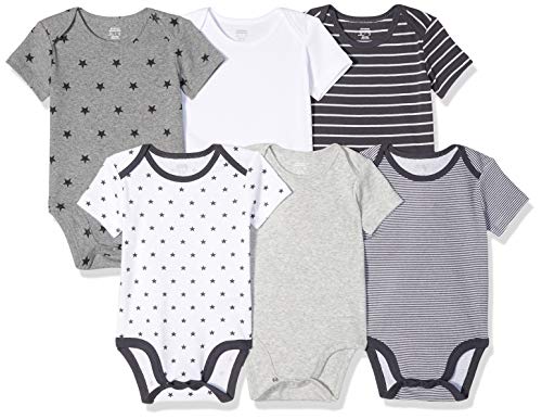 Amazon Essentials Baby 6-Pack Short-Sleeve Bodysuit, Uni Star Stripe Neutral, 24M