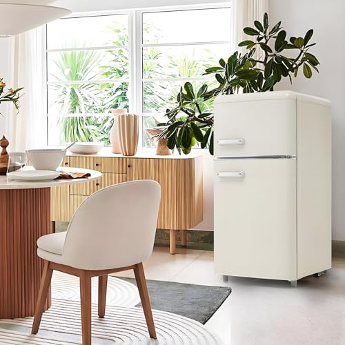 Frigorífico con congelador, combinación frigorífico-congelador, frigorífico de dos puertas de 72 litros con congelador de 21 L, 39 dB, LED, estantes de cristal, para cocina, salón, oficina,White