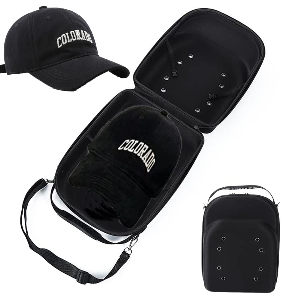 Hat Carrier Case with Black Baseball Caps, Hats Storage Case Box Holds 8 Baseball Caps - with Carrying Handle & Adjustable Shoulder Strap - Protects & Organizes Hats
