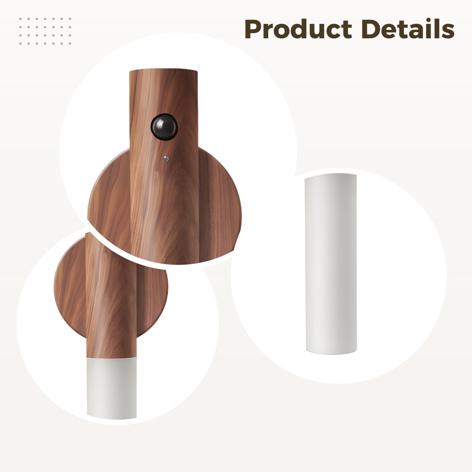 Lámpara de pared LED recargable con sensor de movimiento, blanco cálido, 120°, desmontable con base de madera para escalera
