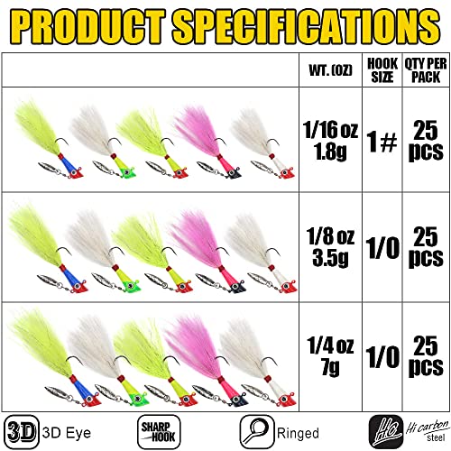 Shad Darts Fishing Lures Dart Head Jig Underspin Bucktail Hair Jigs Head For American Shad Bass Walleye Crappie Panfish 1/16Oz 1/8Oz 1/32Oz 1/4Oz 25 Pack #TOP3