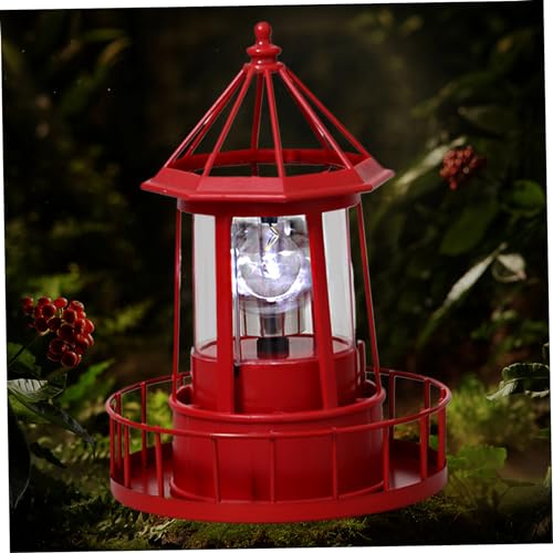 Phare solaire avec balise rotative, décoration de phare solaire de 8,3 pouces, lampe à 360...
