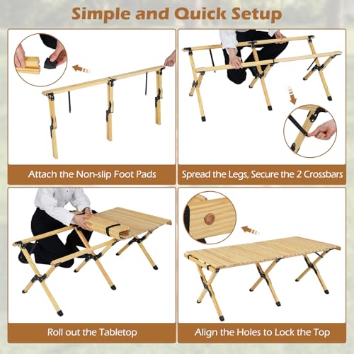 GIANTEX Mesa de Camping Plegable, Mesa de Picnic Portátil de Madera de Pino con Bolsa de Transporte, Mesa Ligera de Baja Altura para Playa, Exterior, Viajes, BBQ, Fácil Montaje, 48" L x 24" W x 18" H miniatura 7