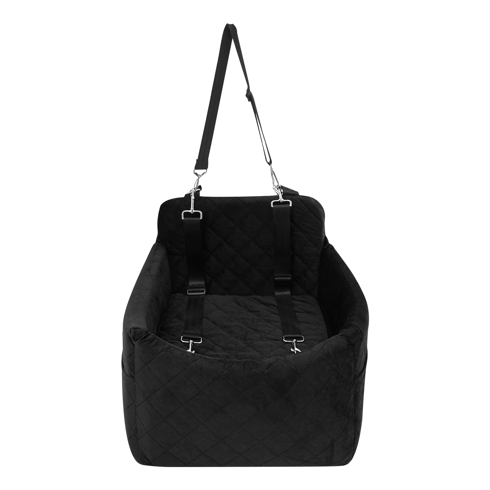 Asiento de coche para perros pequeños/medianos de menos de 15 kg, asiento de coche para mascotas desmontable y lavable, con 3 cinturones de seguridad y almohadilla, cama para perro, color negro