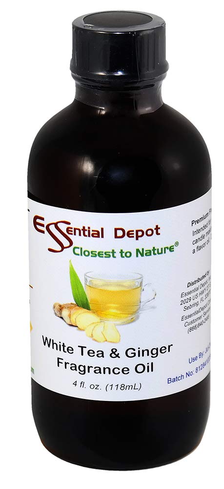 White Tea & Ginger Fragrance Oil - 4 oz - Supplied in 4 oz. Amber Glass Bottle with Black Phenolic Cone Lined and Safety Sealed Cap
