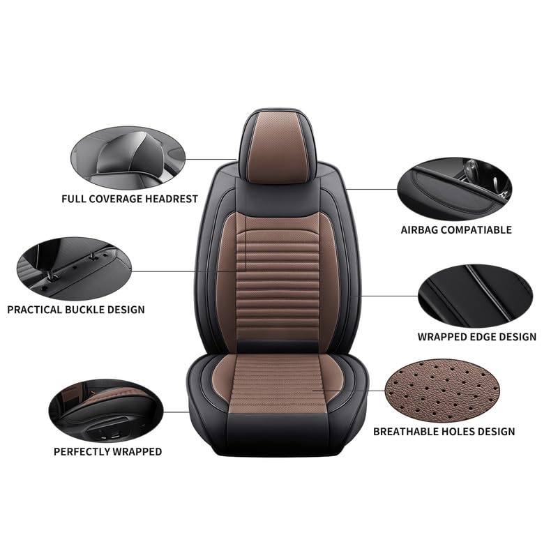 Image of Seat Covers Full Set Fit for Chevy /Chevrolet Trax 2015-2026, Black&Brown