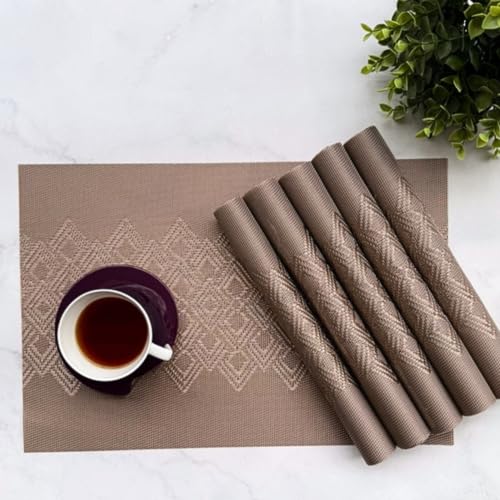 Image of Livmodern Premium PVC Dining Table Placemats | Woven PVC | Anti Skid & Moderate Heat Resistant | Wipeable and Washable | Set of 6 - Bronze Lattice