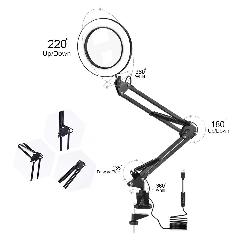 Accessori per microscopio da laboratorio Morsetto da scrivania Illuminazione Lente d'ingrandimento for saldatura con luce a LED Strumento di lettura for saldatura di terza mano Lampada da tavolo Lente