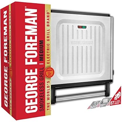George Foreman Kontaktgrill & Panini- / Sandwichgrill [Smokeless - 87% weniger Rauch] Tischgrill (abnehmbare & spülmaschinengeeignete Grillplatten, 200°C Grilltemperatur, Edelstahlgehäuse) 28000-56 – Bild 3