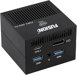 Fusion5 FMP4 Mini PC Windows 11 Pro - Intel Quad Core Mini Computer, 128GB Storage and 8GB RAM - Mini Desktop Computer with Dual Band WiFi, HDMI, USB 3.0, Micro SD Card Slot - Small & Portable