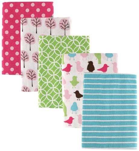 Luvable Friends 5 Count Flannel Receiving Blankets, Pink Birds and Trees (Discontinued by Manufacturer)