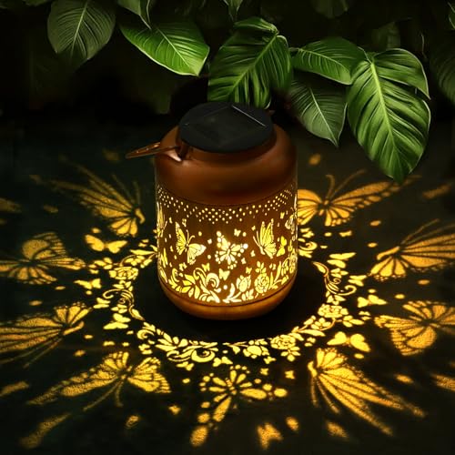 Dremisland Lanterne Solaire Exterieur Lampe Solaires Papillon de Jardin IP65 Étanches Lanternes Suspendues en Métal Décoration de Balcon pour Patio Jardin...