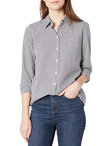 Amazon Brand - Goodthreads Women's Seersucker Long Sleeve Button Front Tunic Shirt, Navy and White Gingham, XX-Large