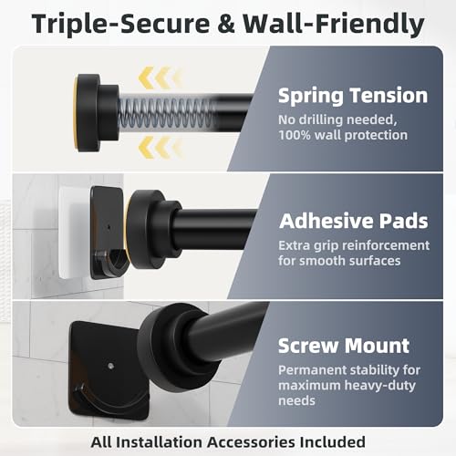 Image of STARLATTA Long Tension Shower Curtain Rod 31-120 Inch (10ft): 1.1 inch Dia Rustproof Stainless Steel, No Drilling Heavy Duty, Adjustable Room Divider for Bathroom Window, Matte Black