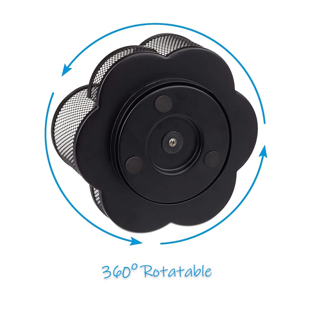 Girevole 360° Organizer Matite, Multifunzionale Portapenne, Portapenne Ufficio, Griglia Metallica, con 7 Scomparti, Tappetino Antiscivolo, per Riporre Oggetti in Ufficio, Toeletta (Nero)
