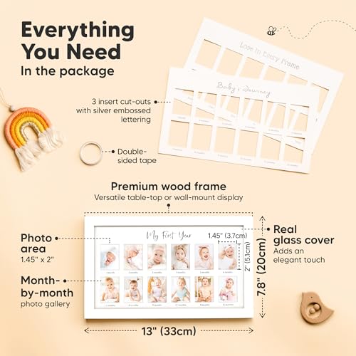 My First Year Photo Frame,12 Months Baby Picture Frame for Newborn Girl,Boy-Baby Shower Gifts Keepsakes,Monthly Baby's One Year Birthday Milestone,1st Nursery Photo Collage Display Board(Alpine White) - Image 3