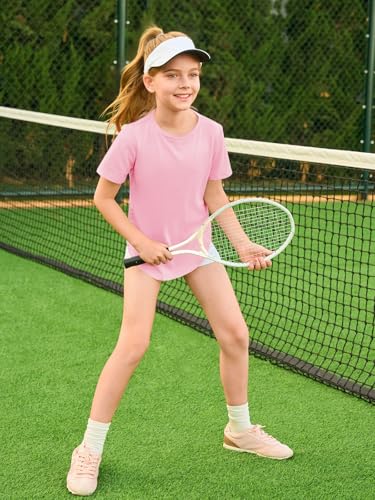 Image of Haloumoning Girls Short Sleeve T Shirts Summer Crewneck Shirt 5-14 Years | Casual, Solid, Loose Fit, Basic tees, Curve Hem, Soft Tunic Tops