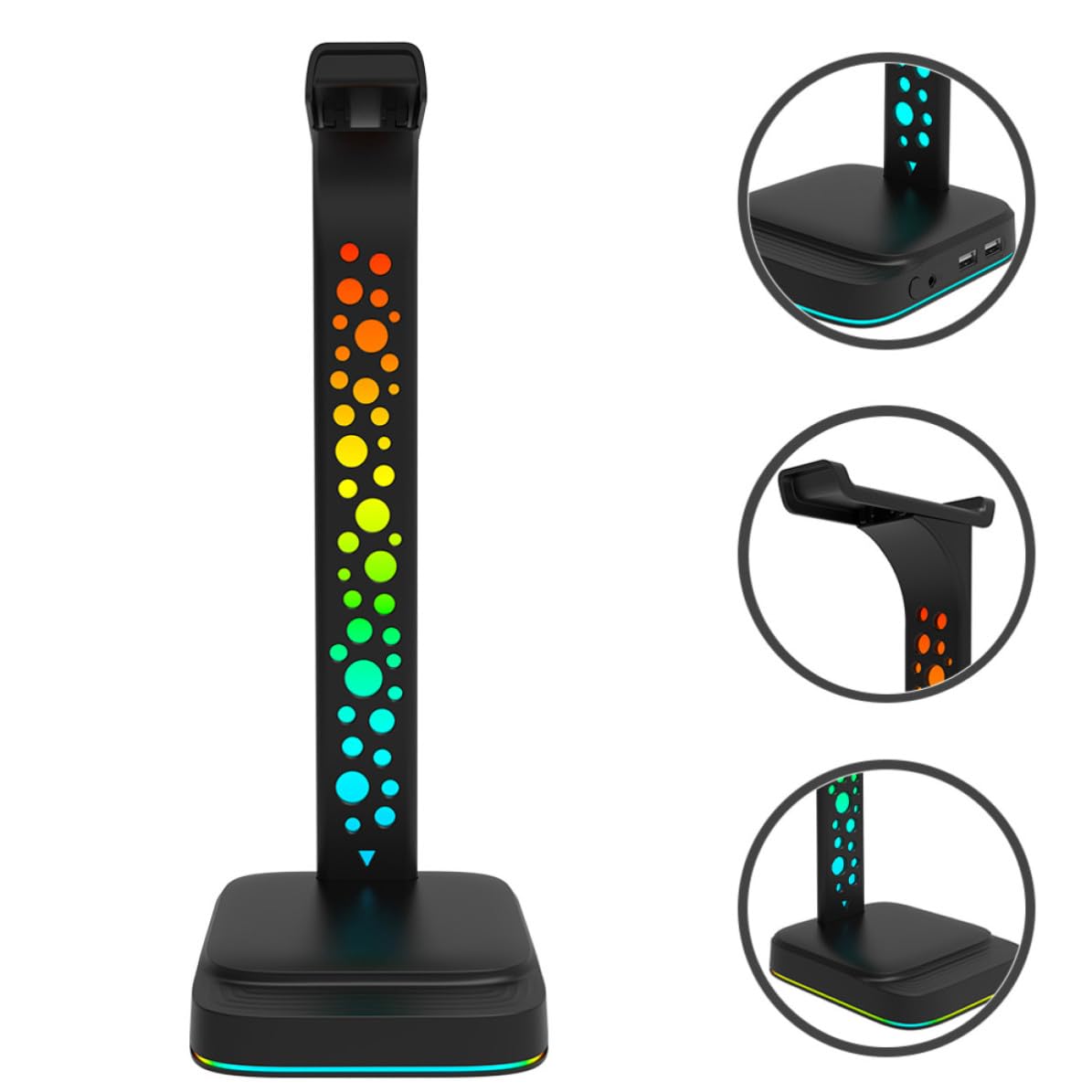 Abaodam Soporte para Auriculares LED Abs Negro Hub USB para Gaming | PC de Escritorio, Iluminación Rgb, Doble Puerto Usb, Accesorio para Exhibición y Organización