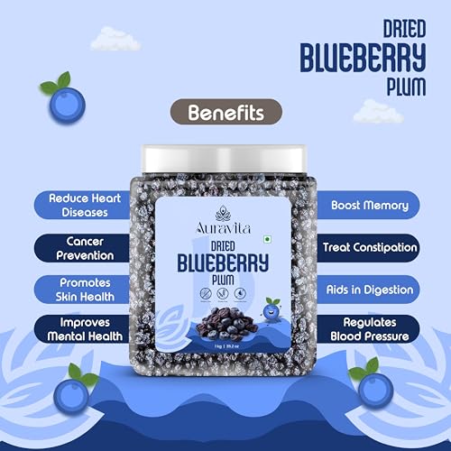Image of Auravita Premium Dried Blueberry Plum 1kg | Whole & Naturally Sweet | Ideal for Baking, Toppings & Snacking Jar Pack Of 1