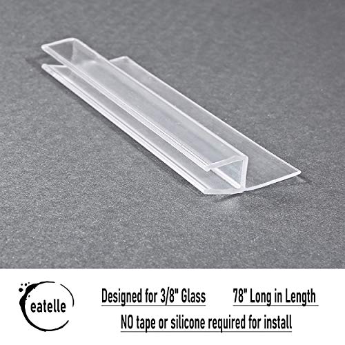 eatelle Frameless Shower Door Side Seal Strip for 3/8 Inch (10mm) Glass, Vertical Polycarbonate H-Jamb 180 Degree 78\" Long - Thumbnail 3