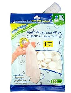 WYSI Multi-Purpose Wipes - Just Add Water - 100 Compressed Tablets &amp; 1 To Go Tube - Multipurpose All Natural Reusable Wipes - Biodegradable Towelettes - Hypoallergenic - Compostable - Scent-Free