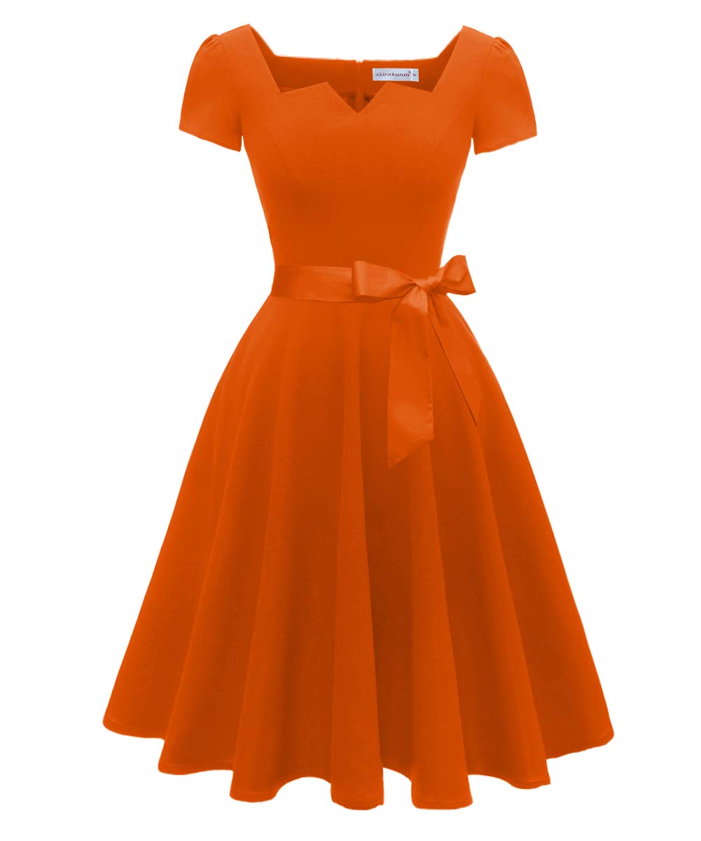 Girstunm Women's Classic Tea Dress Short Sleeve Swing Cocktail Party Dresses with Pockets