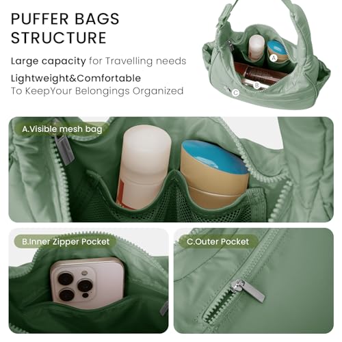 Image of Small Puffer Crescent Shoulder Bag for Women Lightweight Water-Resistant Nylon Purse with Adjustable Strap & Multiple Pockets