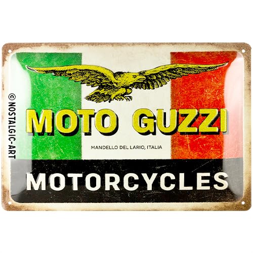 Nostalgic-Art Retro Blechschild, 20 x 30 cm, Moto Guzzi – Motorcycles Italia – Geschenk-Idee für Biker, Original Lizenzprodukt (OLP), aus Metall, Vintage Design, Blechschilder Sprüche