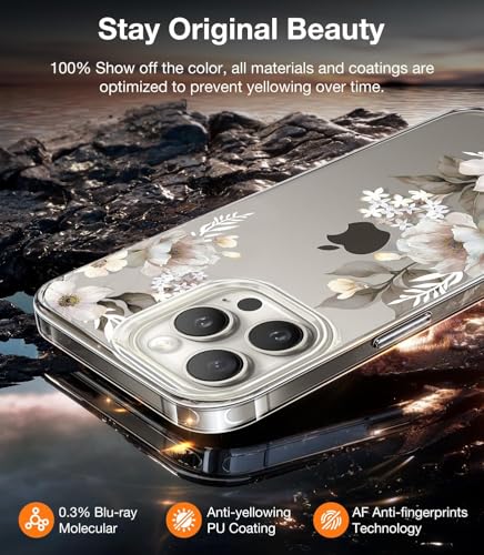 Image of Elzzi Clear Transparent Flower Case for iPhone 16 Pro Max Shockproof PC+TPU Back Cover Full Camera Protection - Grey