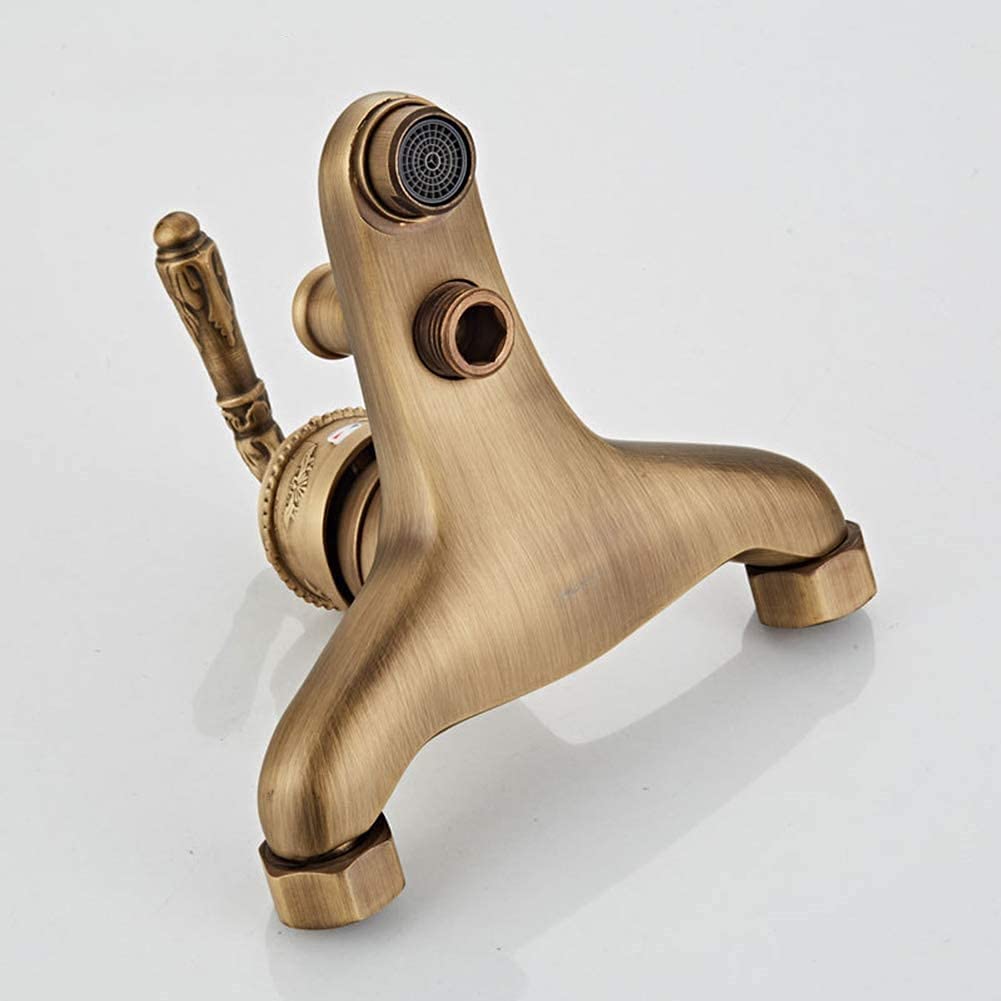 Antyczny mosiężny ścienny kran wannowy z prysznicem ręcznym, elegancki czajnik do herbaty i bambusowy design, dźwignia zewnętrzna, armatura łazienkowa premium (kolor: A)