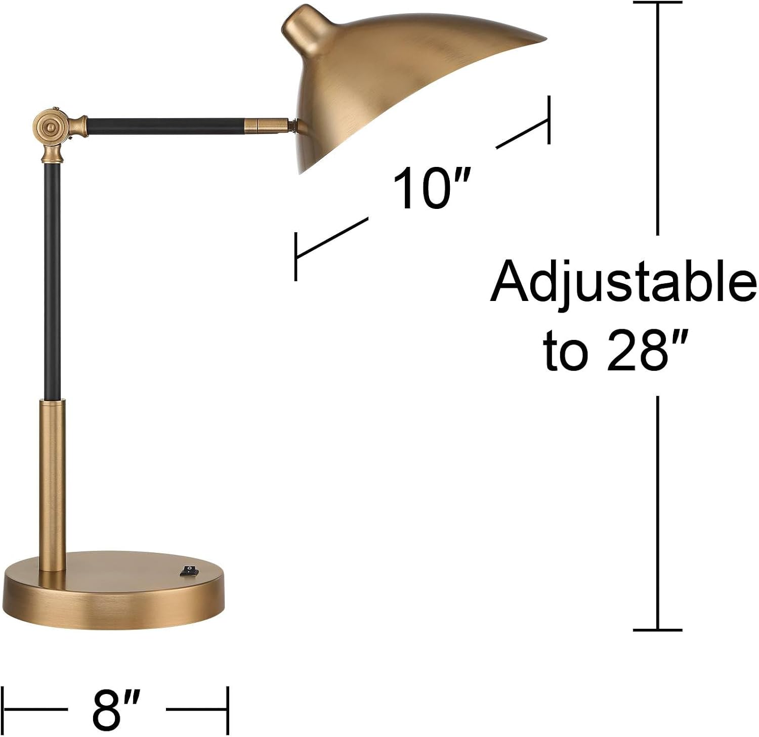 360 Lighting Colborne 28" Tall Mid Century Modern Desk Lamps Set of 2 USB Port Adjustable LED Black Gold Metal Shade Home Office Living Room Charging Bedroom Bedside Nightstand House Reading Kitchen